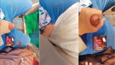Hijabi girl giving deep blowjob on a riding bus